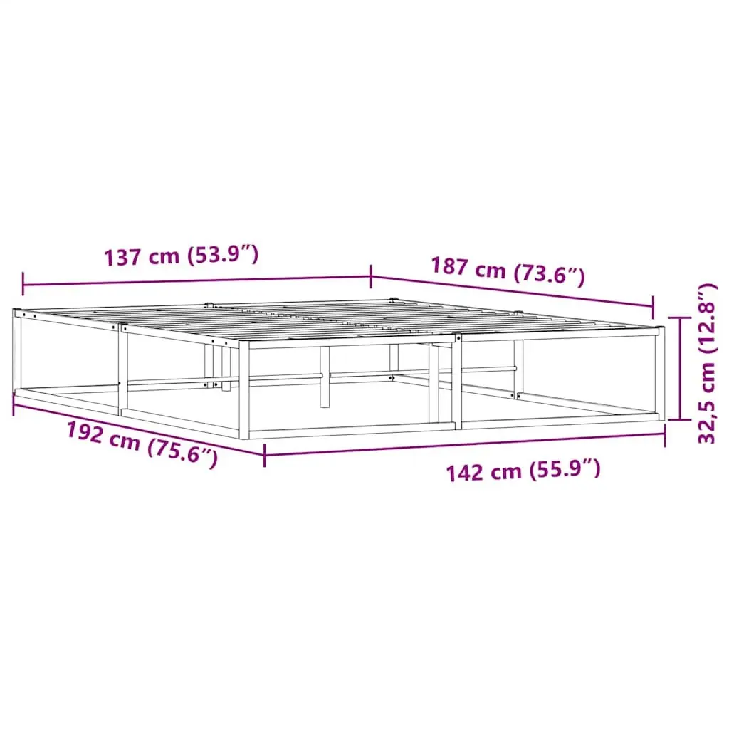 Double Metal Bed Frame Black 137x187 cm Slatted Base