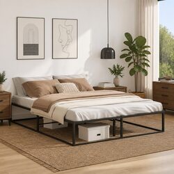 Elegant Black Queen Metal Bed Frame with Storage Space