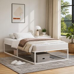 Elegant White Metal Bed Frame with Storage Space
