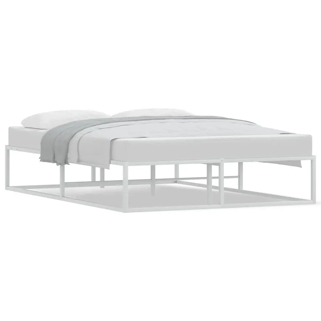 White Metal Bed Frame with Slatted Base 137x187 cm