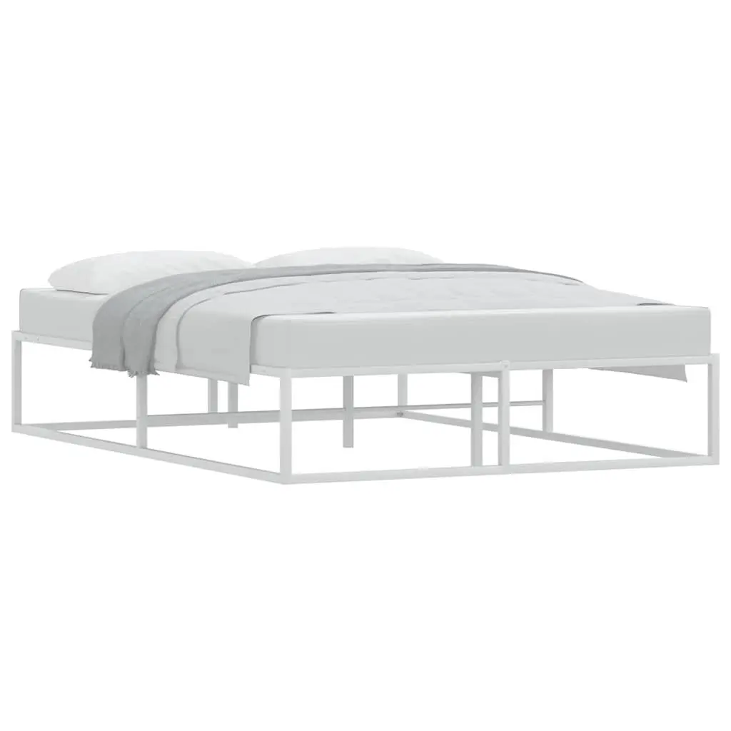 White Metal Bed Frame with Slatted Base 137x187 cm