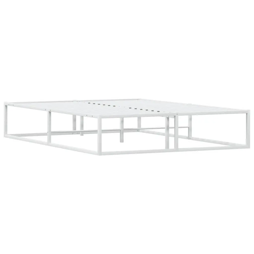 White Metal Bed Frame with Slatted Base 137x187 cm