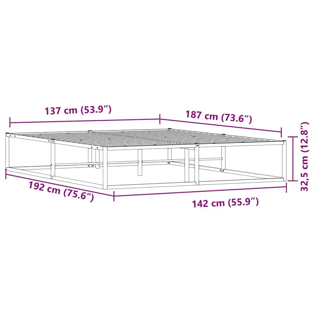 White Metal Bed Frame with Slatted Base 137x187 cm