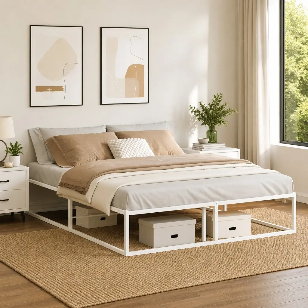 Queen Metal Bed Frame 153x203 cm in White