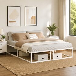 Elegant Queen Metal Bed Frame 153x203 cm White