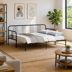 Comfortable Daybed with Trundle Black Metal Frame 92x187 cm