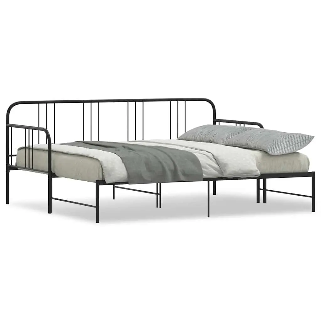 Daybed with Trundle Black Metal Frame 92x187 cm