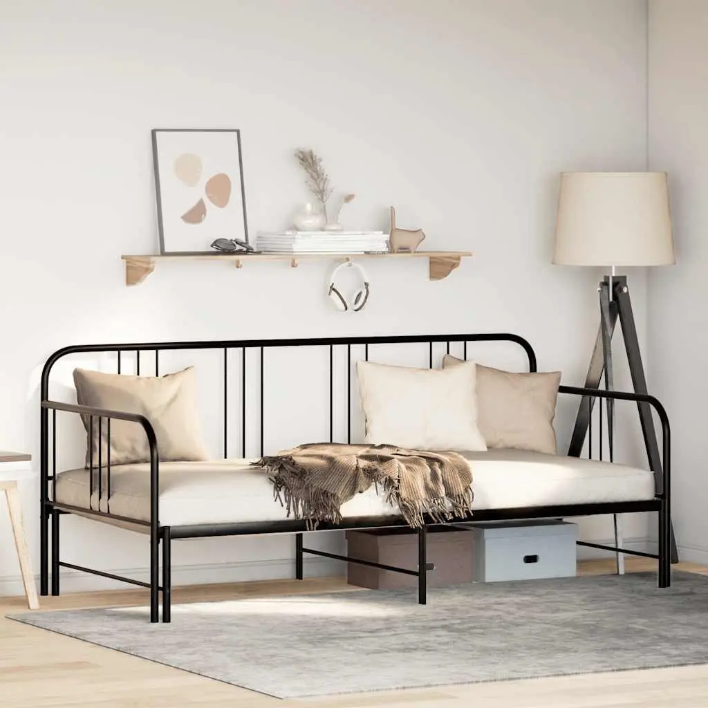 Daybed with Trundle Black Metal Frame 92x187 cm