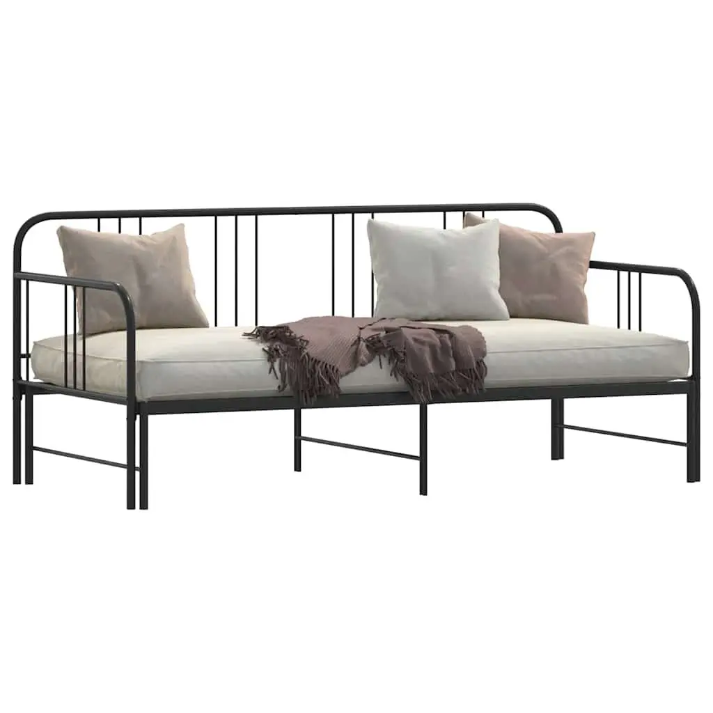 Daybed with Trundle Black Metal Frame 92x187 cm
