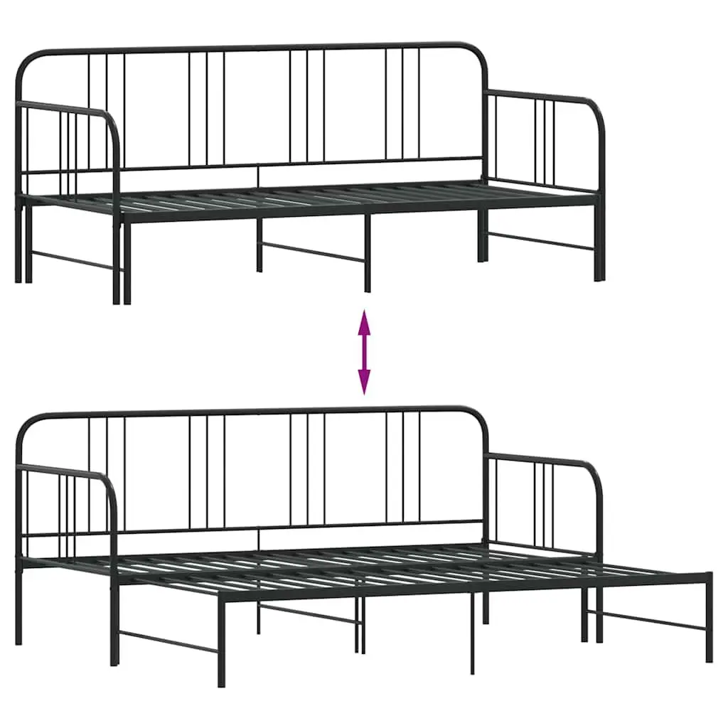 Daybed with Trundle Black Metal Frame 92x187 cm