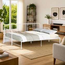 White Metal Daybed with Trundle for Guests