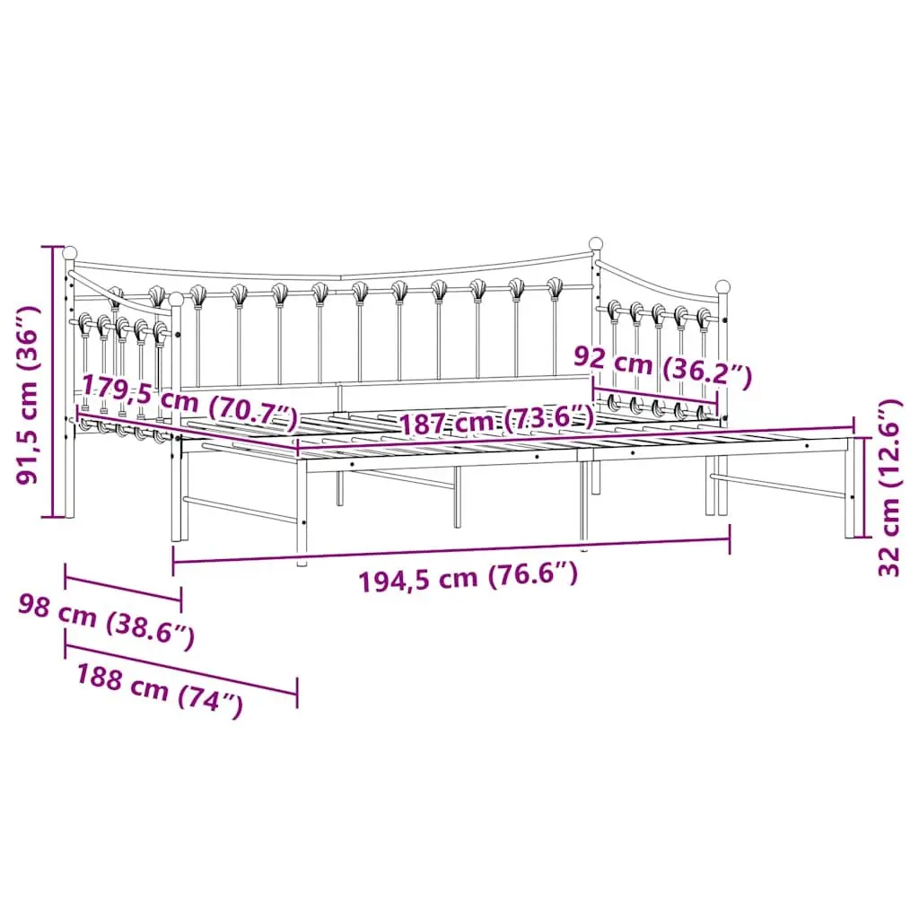 Daybed with Trundle Black 92x187cm Metal Frame
