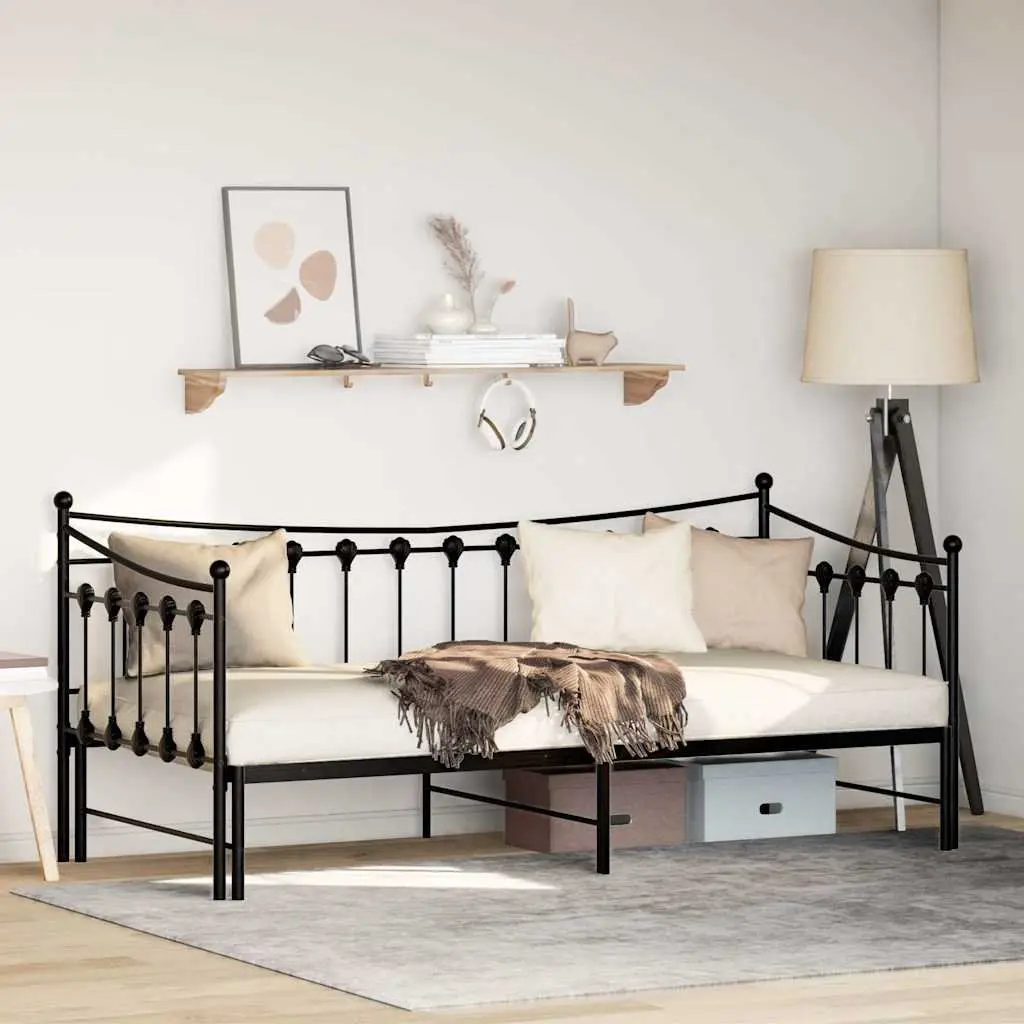Daybed with Trundle Black 92x187cm Metal Frame