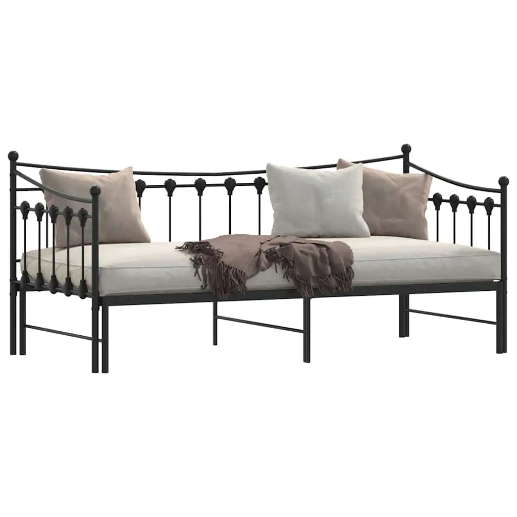 Daybed with Trundle Black 92x187cm Metal Frame