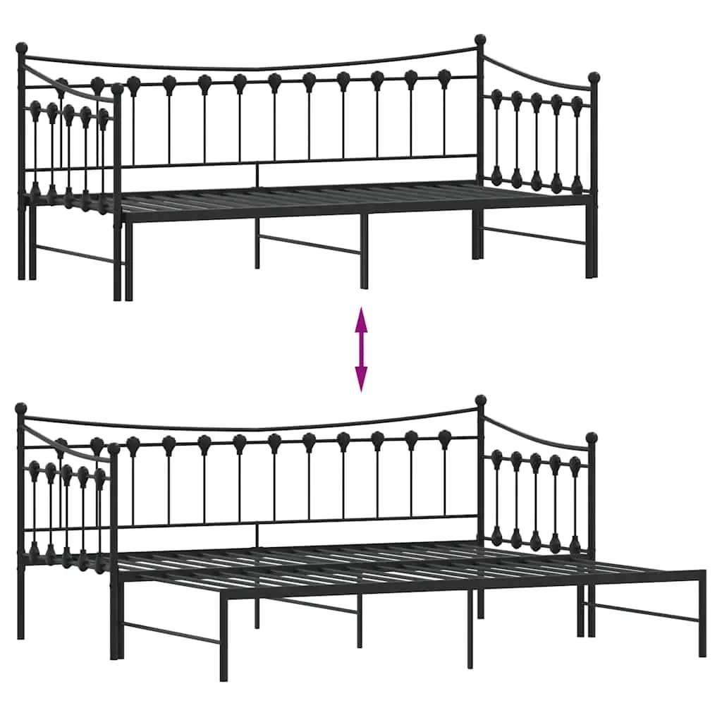 Daybed with Trundle Black 92x187cm Metal Frame