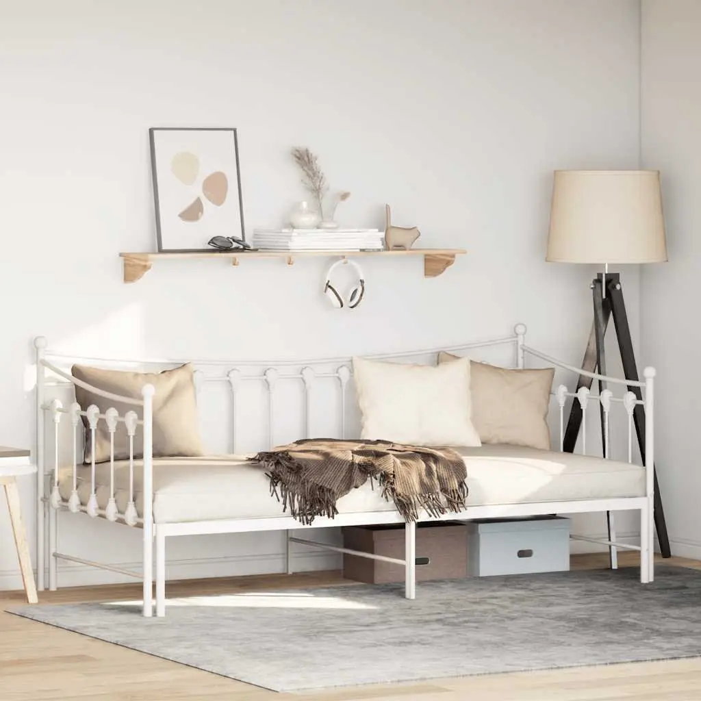 Daybed Trundle White 92x187cm Metal Frame Sofa Bed