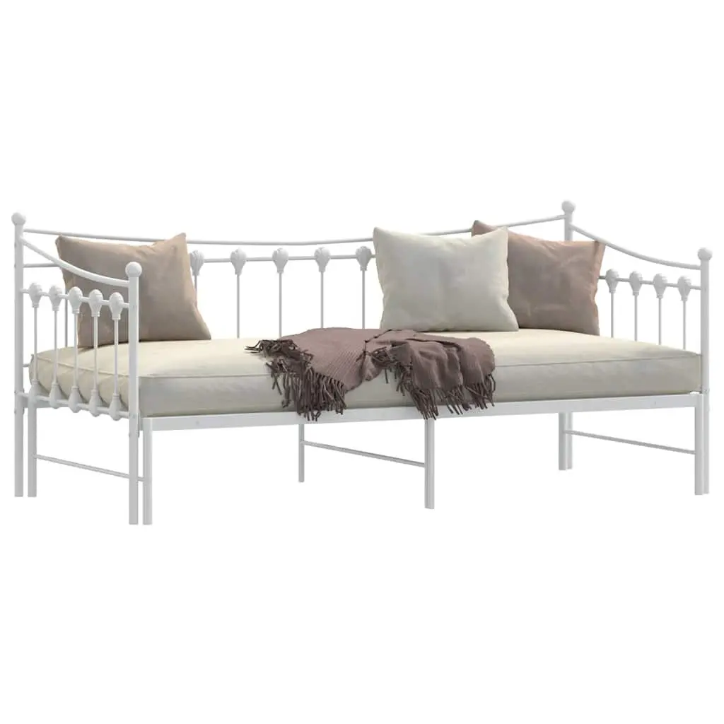 Daybed Trundle White 92x187cm Metal Frame Sofa Bed