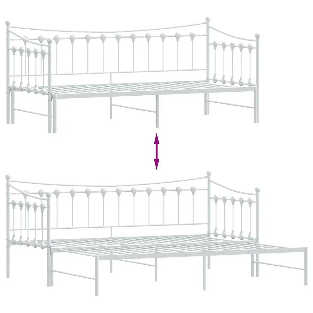 Daybed Trundle White 92x187cm Metal Frame Sofa Bed