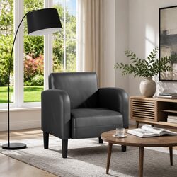Black Faux Leather Arm Chair with Armrests