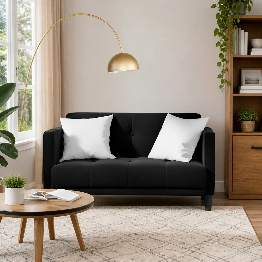 Velvet Loveseat Sofa in Black