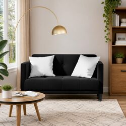 Compact Velvet Loveseat Sofa in Black