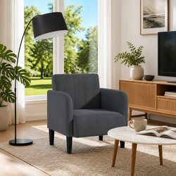 Grey Velvet Arm Chair with Armrests for Cozy Living Spaces