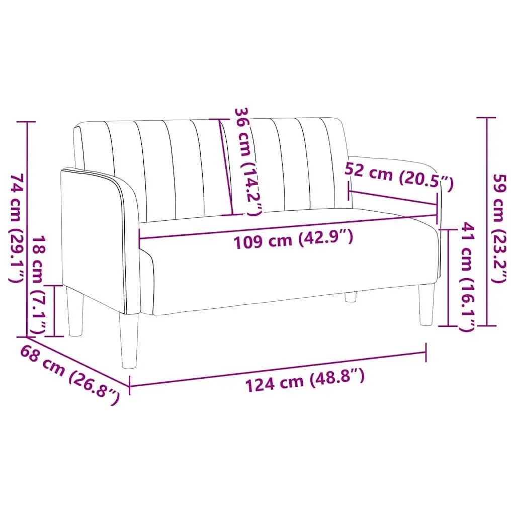 Loveseat Sofa Grey Velvet 109cm Compact Upholstered Furniture