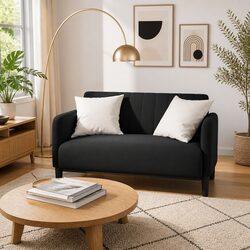 Compact Velvet Loveseat Sofa in Black 109cm