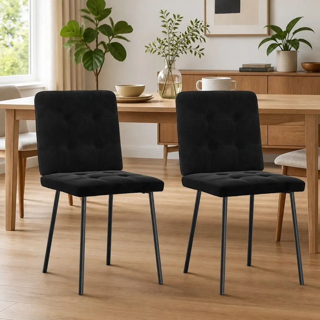 Dining Chairs Black Velvet Foam Padded Seat 2 Piece