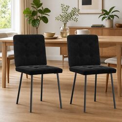 Set of 2 Black Velvet Dining Chairs with Foam Seats