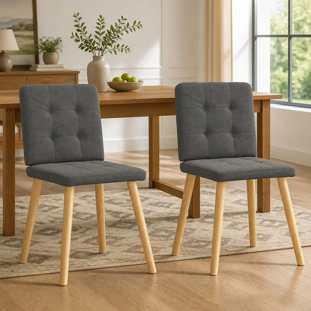 Grey Fabric Dining Chairs 2-Piece Set for Comfort