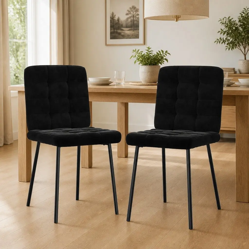Dining Chairs Black Velvet 2 pcs Metal Frame