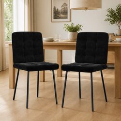 Set of 2 Black Velvet Dining Chairs with Metal Frame