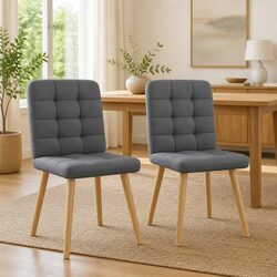 Set of 2 Grey Fabric Dining Chairs with Foam Padding