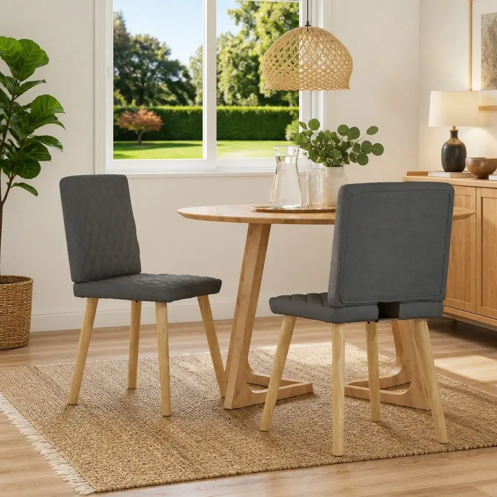 Dining Chairs 2 pcs Grey Fabric Kitchen Seating Comfort Design Elegant Modern