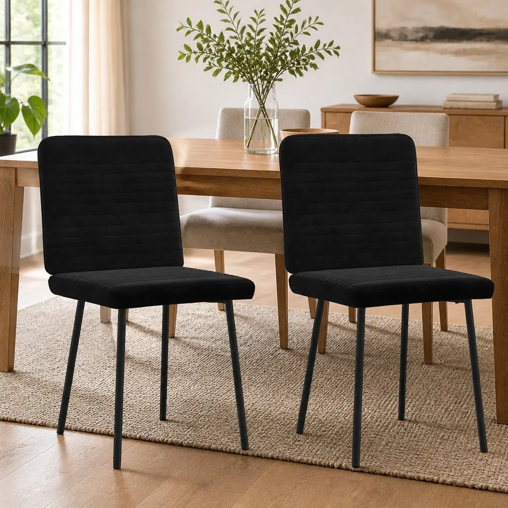 Dining Chairs Black Velvet Foam Padded Seat Metal and Wood Frame