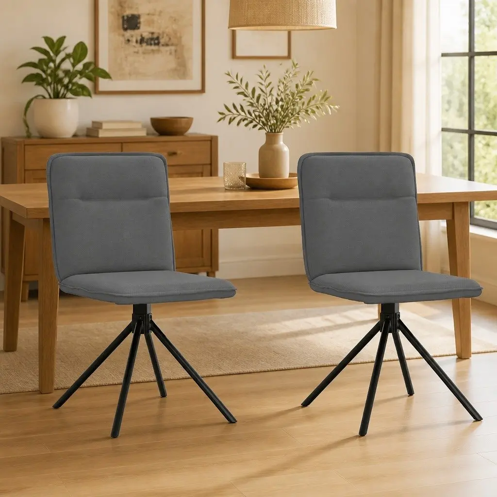 Dining Chairs 2 pcs Grey Fabric Swivel Ergonomic Kitchen Room Seating
