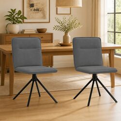 Set of 2 Grey Fabric Swivel Dining Chairs