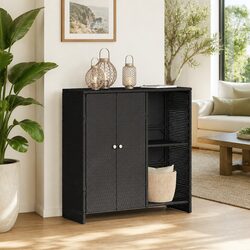 Black Rattan Storage Cabinet with Adjustable Shelf