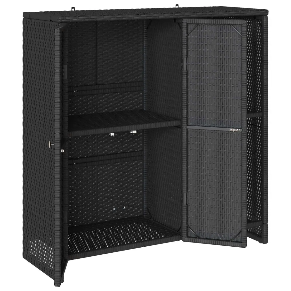Storage Cabinet Black Rattan Rectangular Modern Living Room Organizer