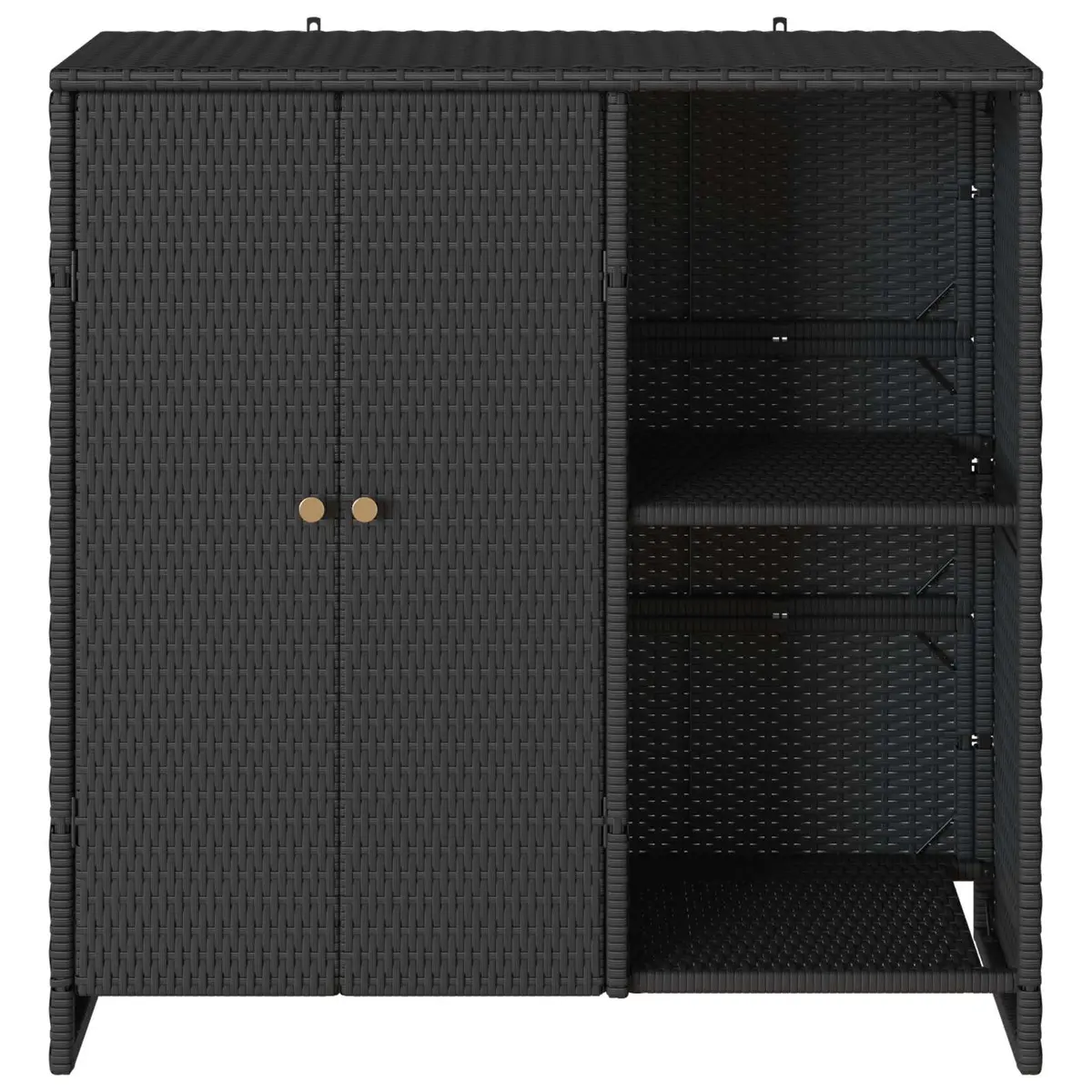 Storage Cabinet Black Rattan Rectangular Modern Living Room Organizer