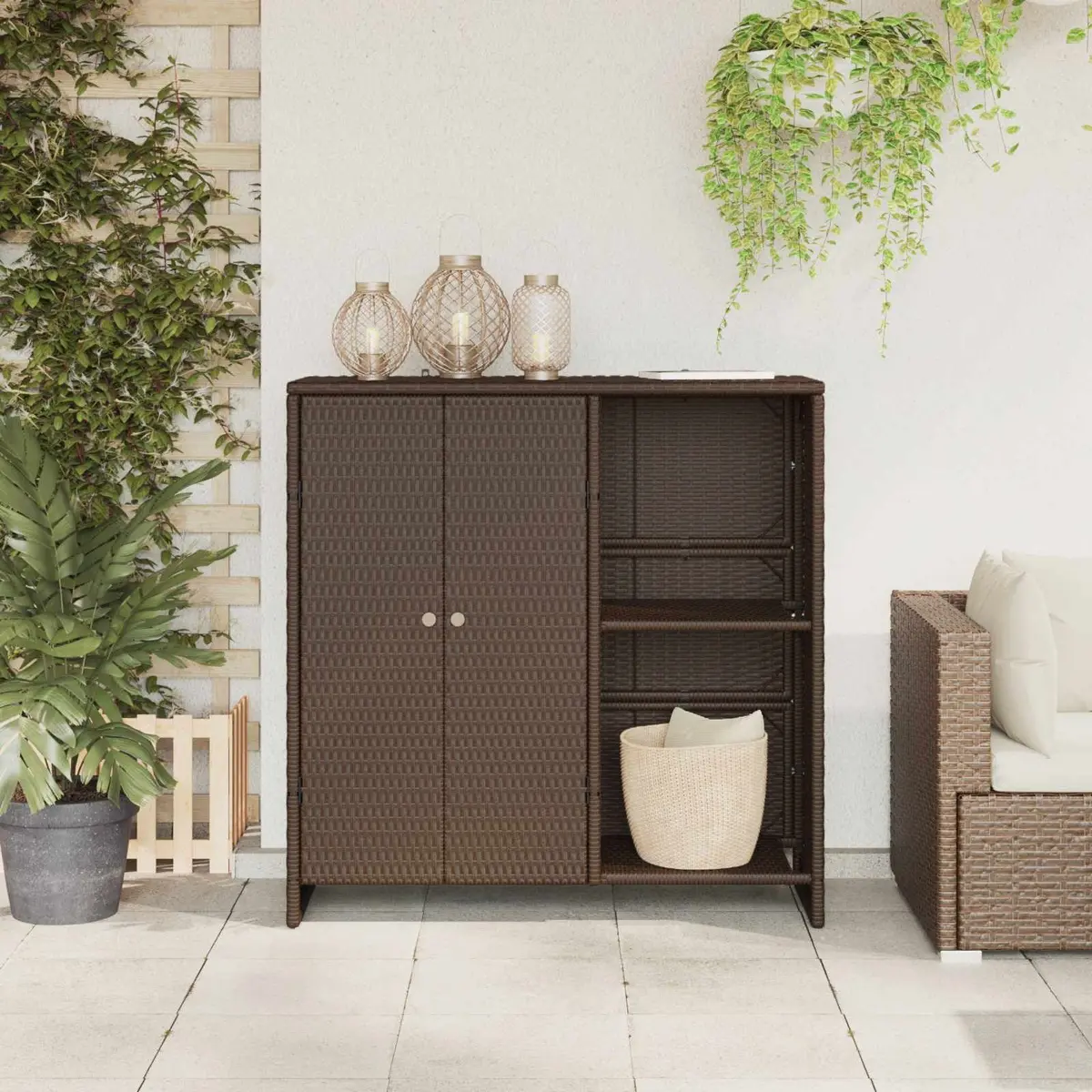 Storage Cabinet Rattan Brown Rectangular Board Shelves