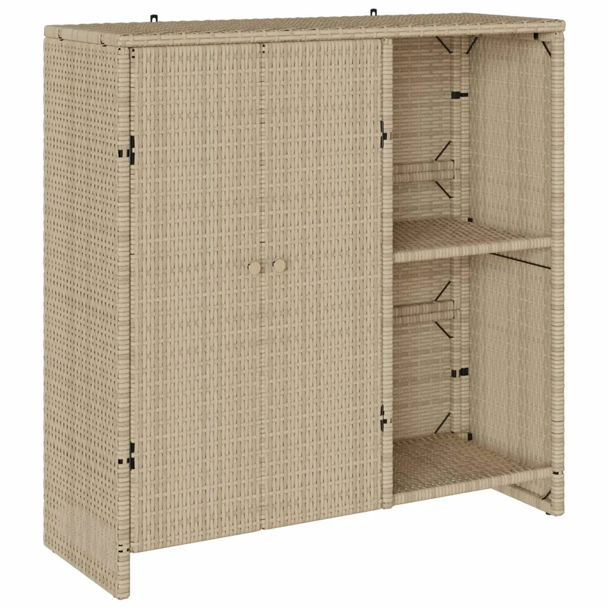 Rattan Beige Storage Cabinet Rectangular Living Room Furniture with Adjustable Shelves 100x36x102cm