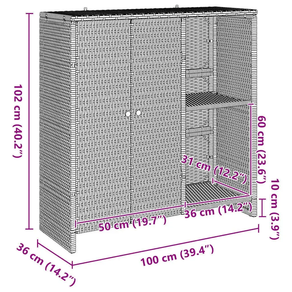Rattan Beige Storage Cabinet Rectangular Living Room Furniture with Adjustable Shelves 100x36x102cm