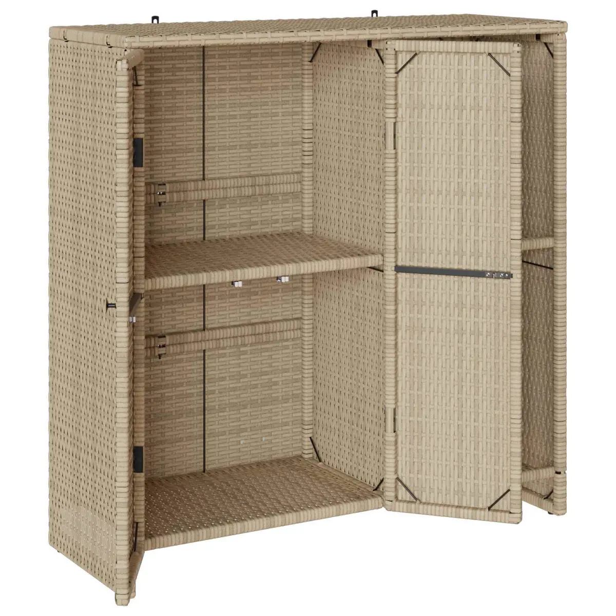Rattan Beige Storage Cabinet Rectangular Living Room Furniture with Adjustable Shelves 100x36x102cm