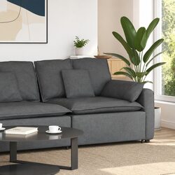 Grey Modular Sofa Armrest End Module with Cushions