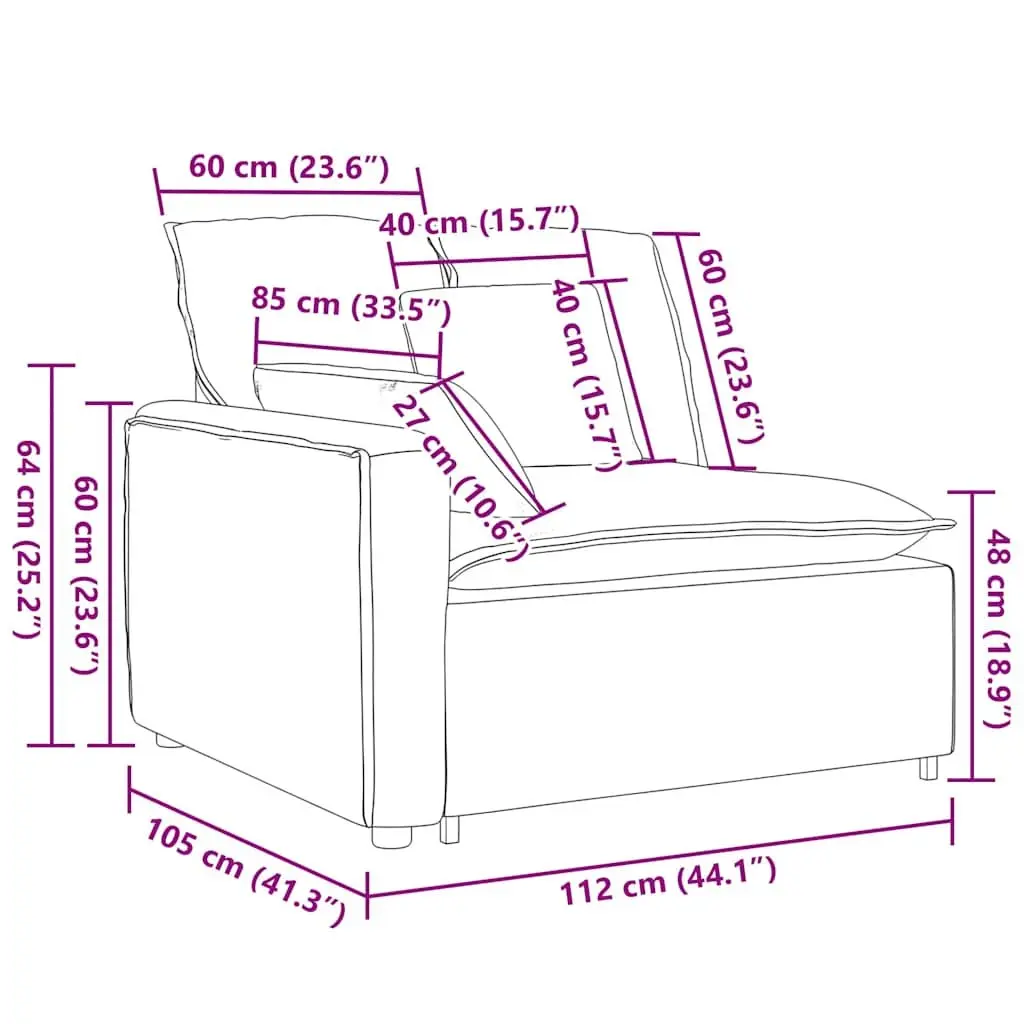 Grey Modular Sofa Armrest End Module with Cushions