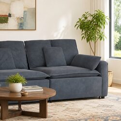 Grey Modular Sofa Armrest End Module with Cushions