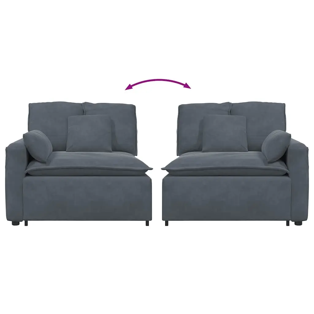 Modular Sofa Armrest End Module Grey 100cm Velvet Metal Textilene