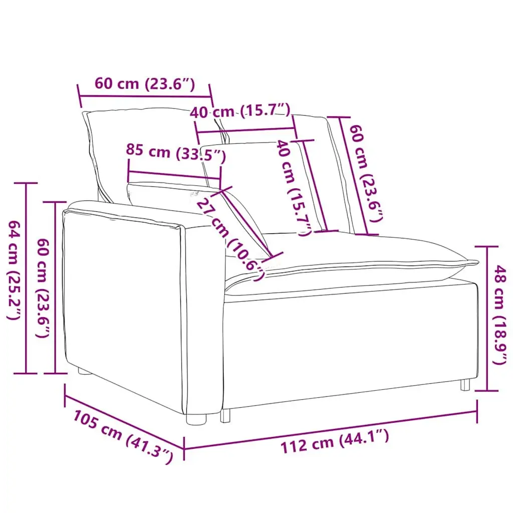 Modular Sofa Armrest End Module Grey 100cm Velvet Metal Textilene